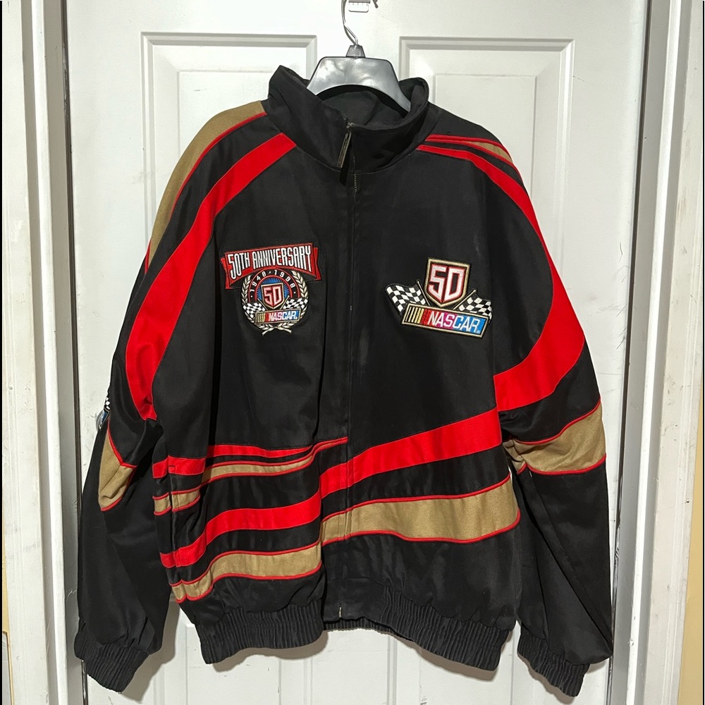 Nascar Men's Track Gear 50th Anniversary Racing Black Canvas Jacket Size XL Rare